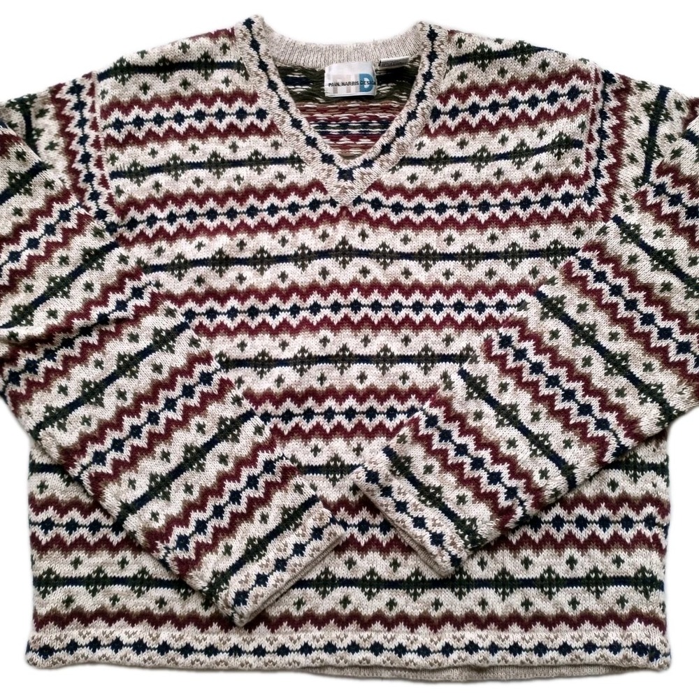 Paul Harris Design Sweater Womens Large Cropped V neck Pullover‎ Geometric PHD